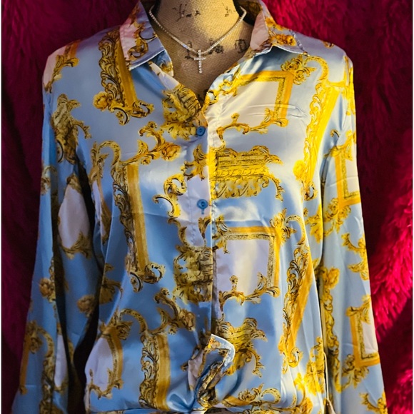Long Sleeve Button Down Designer Blouse - Picture 2 of 3